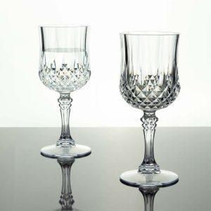 6-Pack Transparent Plastic Crystal Cut Wine Glasses 8oz, Clear - Shatterproof Cocktail Goblets